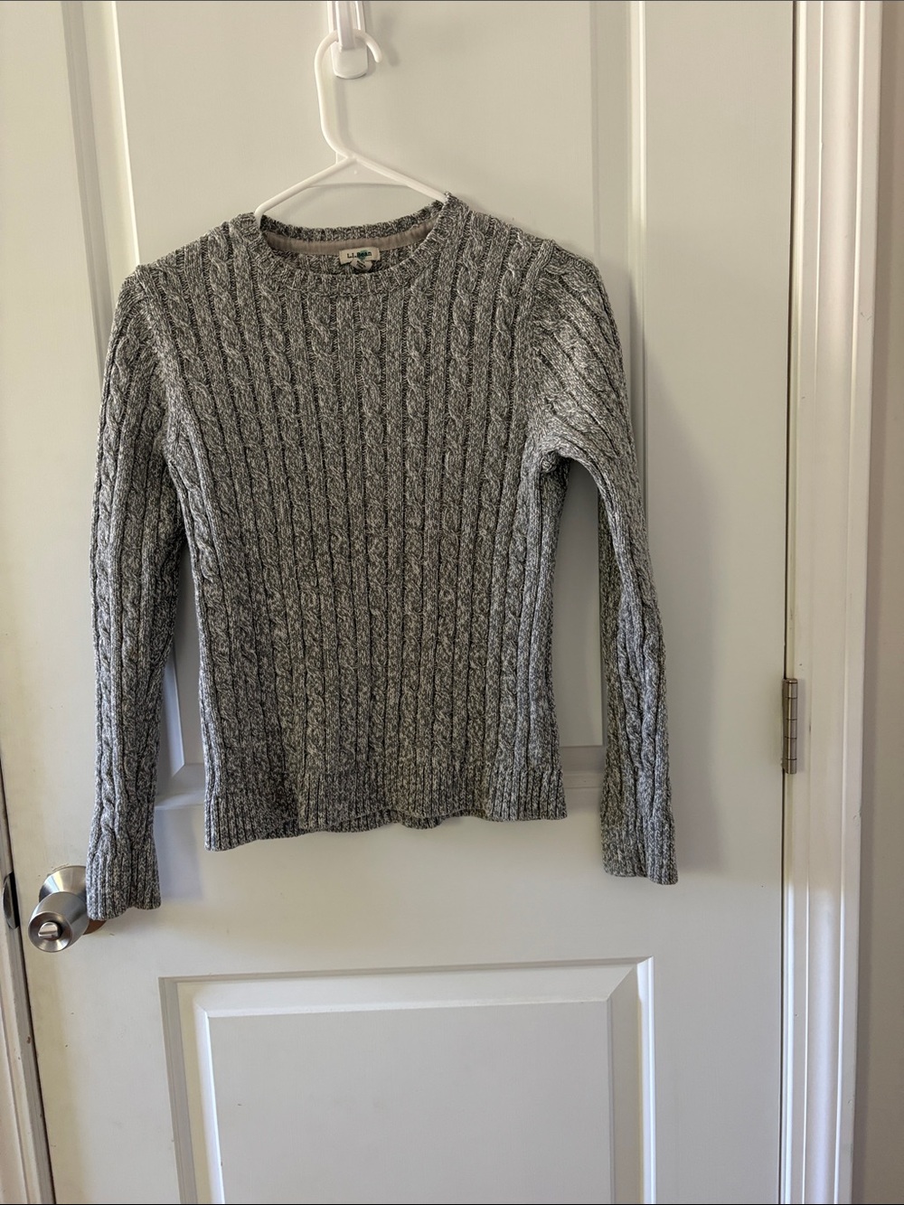 L.L. Bean Women's Gray Cable-Knit Crewneck Sweater